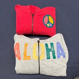 Old Navy BUNDLE 2 Kids Aloha Graphic Hoodie - Gray and Pink Peace Hoodie.Kids XL